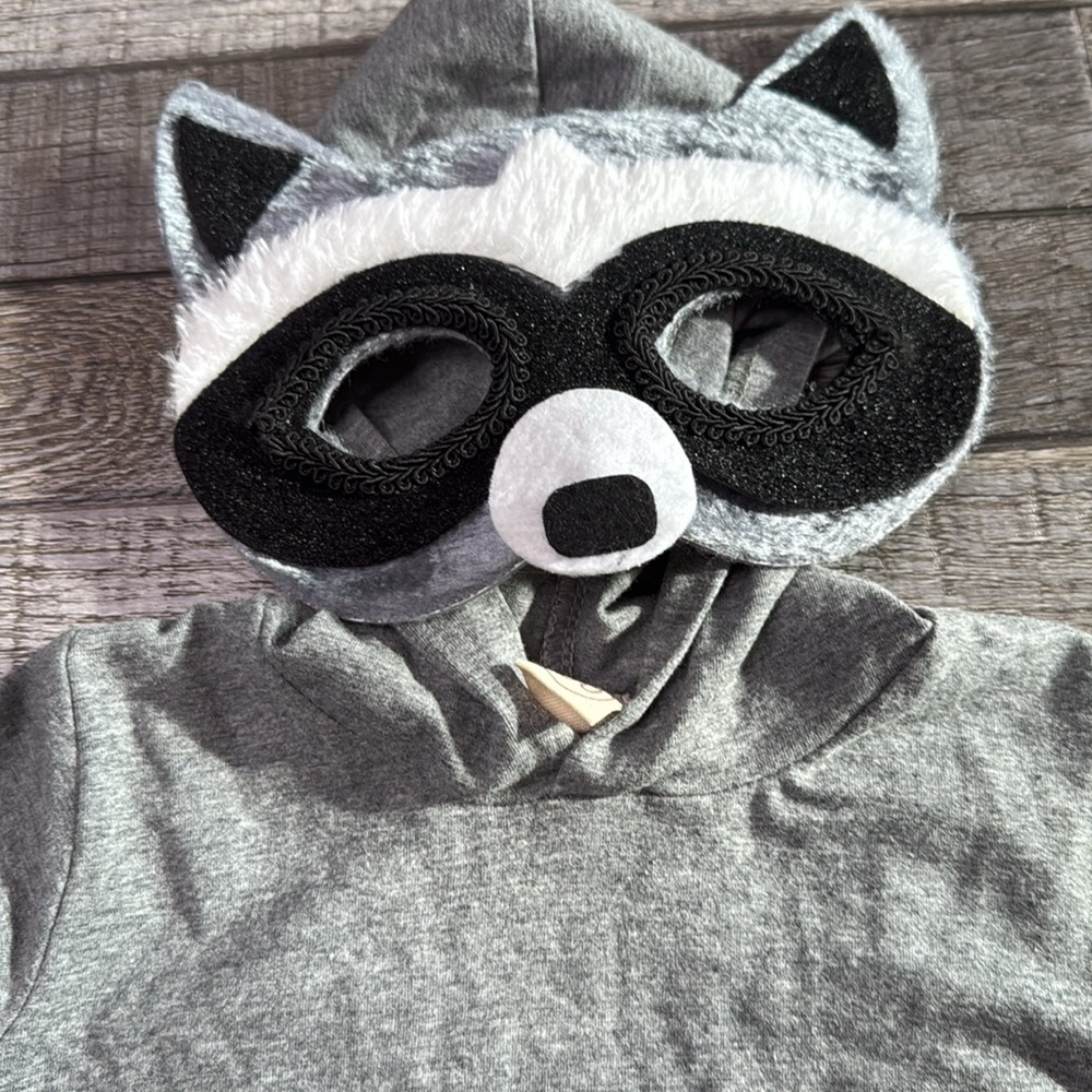 Kids Grey Raccoon Hooded One-Piece Bodysuit